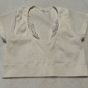 Aerie Cream Lace-Detail Crop Top